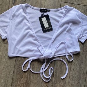 PRETTY LITTLE THING WHITE RIBBED WRAP TOP